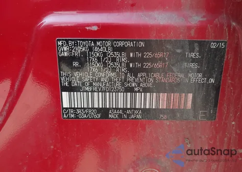 2015 Toyota Rav4 Le z USA, uszkodzony, nr VIN JTMBFREV7FD123750